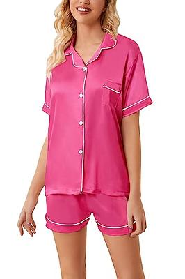 Ekouaer Pajamas for Women Satin Pjs Cute Silk Sleepwear Short Sleeve Button  Top and Shorts Drawstring Waist 2 Piece Lounge Set Rose,M - Yahoo Shopping