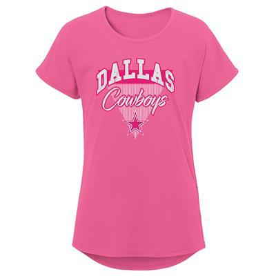 Girls Youth New Era Pink Dallas Cowboys Reverse Sequin V-Neck T-Shirt