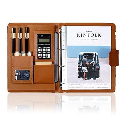 A4 PU Leather Portfolio Zippered Padfolio with 4 Ring Binder Professional  Business Organizer Resume Folder Notebook Organizer with Calculator  Document