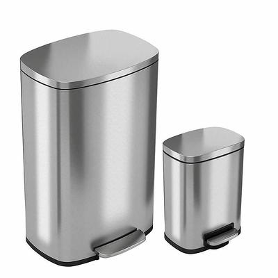 Innovaze 1.32 Gallon Stainless Steel Round Step-On Bathroom and Office Trash Can - Silver