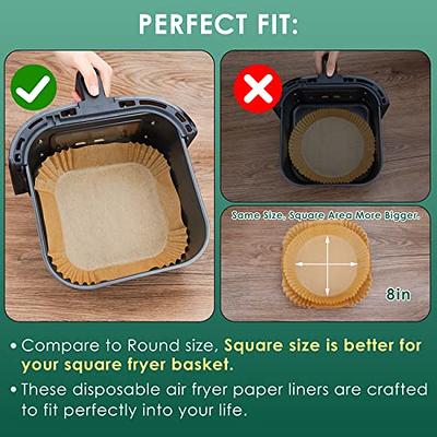  Disposable Square Air Fryer Liners Fits 5-8Qt Basket, Bleach  Free Food Grade Non-Stick Parchment Paper Liners for Air Fryer and Baking  Cooking-100PCS: Home & Kitchen