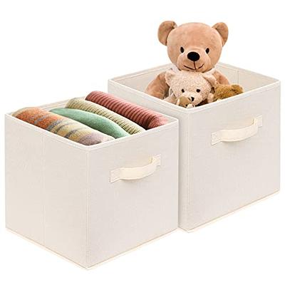 Jossens 11 Inch Fabric Baskets with Leather Handles,Foldable Cubes