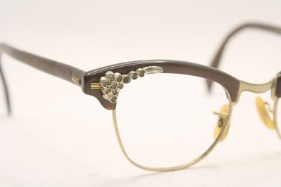 50s Black Rhinestone Cat Eye Glasses 