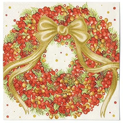 100 Christmas Berry Wreath Luncheon Napkins 3 Ply Holiday