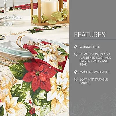 Christmas Cotton Fabric Cloth Dinner Napkins - Red Poinsettias, Holly &  Lace - Elegant Floral