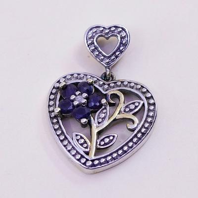 Vintage Vermeil Gold Over Sterling Silver Pendant, 925 Heart Pendant With  Sapphire Flower, Stamped - Yahoo Shopping