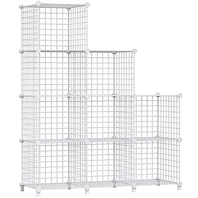 Grid Wire Shelves Metal Stackable Storage Bins, Bookshelf, Closet