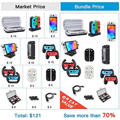 Accessories Bundle for Nintendo Switch OLED Model(2021): Super Kit with  Carrying Case, Screen Protector, Steering Wheels, Joycon Grips, Charging  Dock