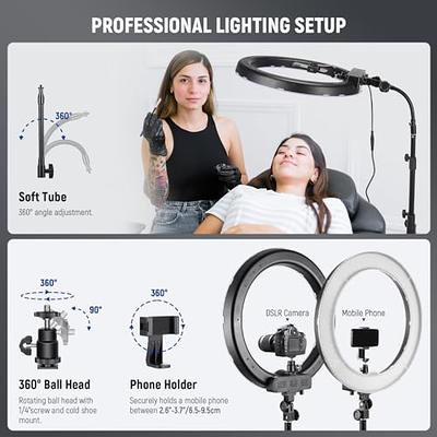 Neewer 18-inch White LED Ring Light with Silver Light Stand Lighting Kit  Dimmable 50W 3200-5600K with Soft Filter, Hot Shoe Adapter, Cellphone  Holder