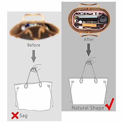 KESOIL Purse Organizer Insert for Handbags, Fit Speedy 25 Neverfull Felt Tote Insert with Base Shaper Zipper Bag in Bag (Brown-Felt, Medium)