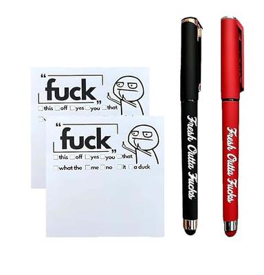  Fresh Outta Fucks Pad and Pen - Snarky Novelty Office  Supplies, Funny Gifts for Friends! Includes Funny Pens, Custom Pen Set, and  Funny Sticky Notes. (2pcs) : Office Products