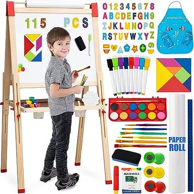 Kids Easel Wooden Children Art Easel Paper Roll,Double Sided Magnetic  Whiteboard