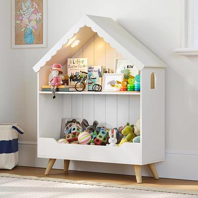 Emma + Oliver Kid's Bookshelf or Toy Storage Shelf for Bedroom or Playroom  - Natural Wood Finish - Safe, Kid-Friendly Curved Edges