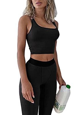ZFLM Casual Workout Sets Two Piece Outfits for Women Ribbed Crop