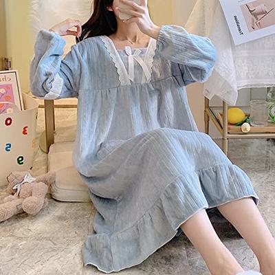 HOTOUCH Women Long Sleeve Nightgown Cute Printed Sleepwear Dress Knee  Length Pajama Nightshirt Grey L at  Women's Clothing store