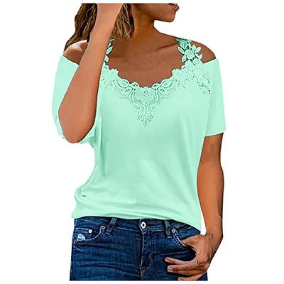 Womens Tops Hide Belly Tunic Half Sleeve V Neck T Shirts Cute Flowy Shirt  Plain Tees Casual Dressy Blouse for Leggings at  Women's Clothing  store