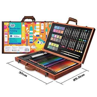 KIDDYCOLOR 85 Piece Wooden Art Set, Art Box Painting & Drawing Kit