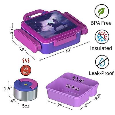 HAIXIN Bento Box for Kids - Insulated Lunch Box with Thermos for Hot Food,  Leak-proof Kids Lunch Box with Cutlery and Snack Box, 4-Compartments Lunch  Container for School Outdoors Office (Purple) 