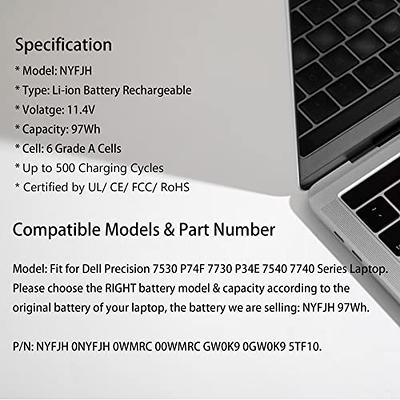 YXKC NYFJH Laptop Battery Replacement Compatible with Dell