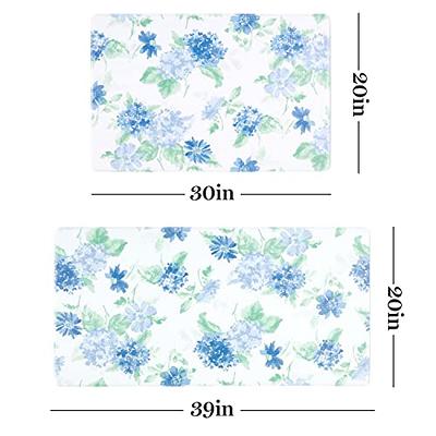 Martha Stewart Amber Floral Daisy Stripe Reverisble Water Resistant Kitchen Mat, Blue/Purple, 20x39