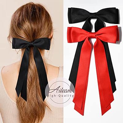 4PCS Silky Satin Hair Bows Hair Clip Pink White Hair Ribbon Clips for Women  Ponytail Holder Hair Accessories Alligator Clips Bow for Women Girls