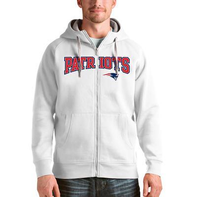 Men's Antigua Heathered Gray New England Patriots Absolute Chenille  Pullover Hoodie