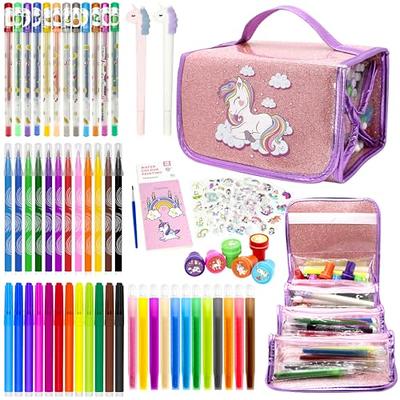 BPLUSTREE Unicorn Coloring Set for Kids 4-8, 55 Pcs Washable Marker Kit  with Unicorn Pencil Case, Art Supplies for Kids, Unicorn Birthday Gifts for