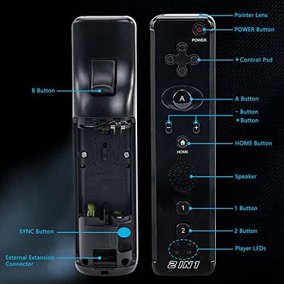 Wii Remote Controller (2 Pack) with Motion Plus Compatible with Wii and Wii  U Console Wii Remote Controller with Shock Function (Black+Dark Blue)