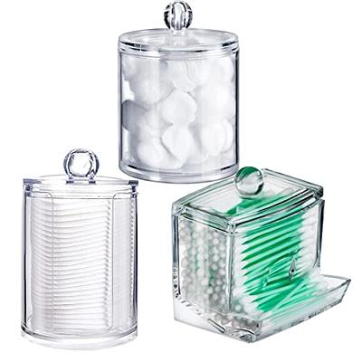 3 pcs Qtip Holder Dispenser, Clear Plastic Apothecary Jar Containers for  Vanity Makeup Organizer Storage, Bathroom Accessories for Swab, Ball, Pads,  Floss