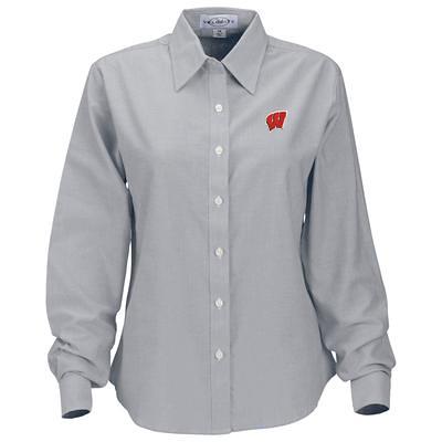 Women's Cutter & Buck Charcoal Arkansas Razorbacks Oxford Stretch Long  Sleeve Button-Up Shirt