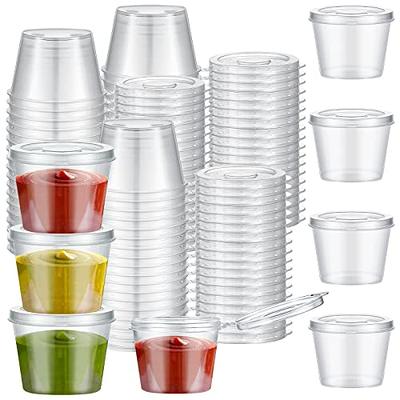 RIKICACA 4oz 200 Pack Small Plastic Containers with Lids Jello Shot Cups  with Lids Portion Cups with Lids Sauce Cups Disposable Condiment Containers  for Food (Square)