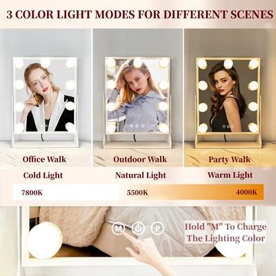 Acoolda Vanity Mirror with Lights, Hollywood Lighted Makeup Mirror with 9  Dimmable LED Bulbs, 3 Color Lighting Modes, Detachable 10X Magnification,  360°Rotation,White - Yahoo Shopping