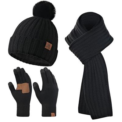 Winter Beanie Hat Scarf Touch Screen Gloves Set, Warm Fleece Knit Hats Neck Scarf Set, Winter Gifts for Women Men (Black/Gray/Blue/Red),Temu