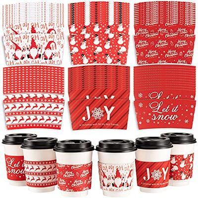 24Pcs 16 oz 6 Designs Christmas Disposable Paper Cups With Cup Sleeves