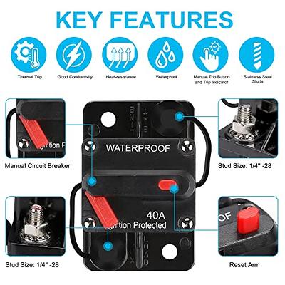 40 AMP Audio Circuit Breaker,12V-48V DC Fuse Holder,30-300A