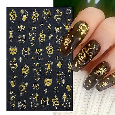 8Sheets Gold Star Nail Sticker Decals- Metallic Nail Supplies 3D  Self-Adhesive Sun Stars Moon Starlight Planets Snake Nail Design Nail Art  Stickers