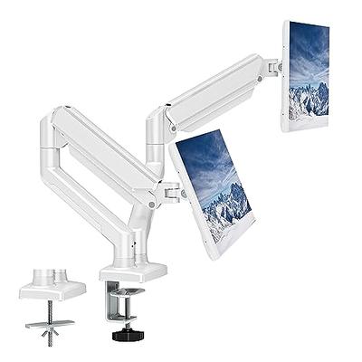 HUANUO Vertical Dual Monitor Mount, Stacked Monitor Stand for 2 Monitors  with Height Adjustment Computer Monitor Arm Supports Two 17 to 32 Inch with  C Clamp Each Monitor Desk Mount Hold up