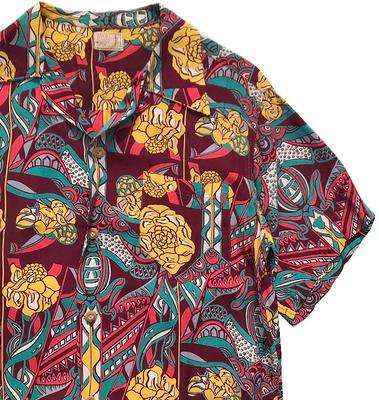 Vintage Hawaiian Aloha Shirt, Woody Cars and Coconut Palms, Rayon