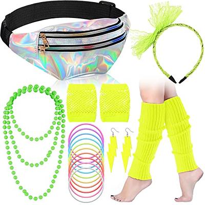 7 Pcs 80s Workout Costume 80s Accessories Set 80s 90s Leotard Legging  Headband Wristbands Leg Warmers Earrings Fanny Pack