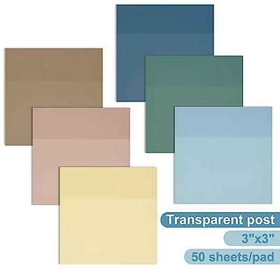 EOOUT 300 Sheets Pastel Transparent Sticky Notes, 6 Pads, 3x3 Inch, 6  Colors Clear Translucent Adhesive Self-Sticky Notes for Bible / Book Tabs