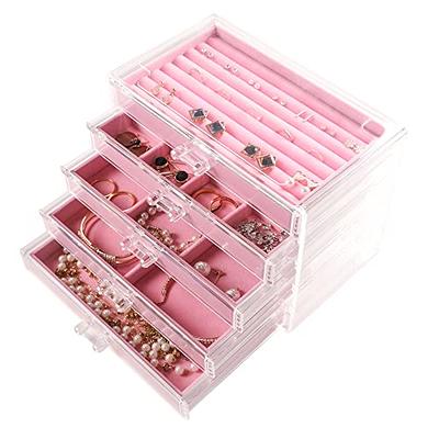 Frebeauty Extra Large Acrylic Jewelry Box for Women 5 Layers Clear Jewelry  Organizer Velvet Earring Box with 5 Drawers Rings Display Case Necklaces  Holder Tray for Women Girls(Pink) - Yahoo Shopping
