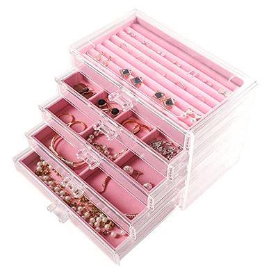 Acrylic Jewelry Box with 4 Drawers, Velvet Jewelry Organizer for