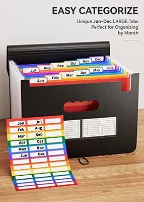 Accordion File Organizer, 25 Pockets Expanding File Folder, Portable Monthly Bill Receipt Documents Organizer, Colorful Tabs, Letter/A4 size, Black