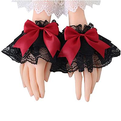 Ruffled Wrist Cuff Gothic Black Lace Gloves Fingerless 