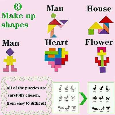 Wooden Blocks Puzzle Brain Teasers Toy，Wooden Puzzle Tangram,Cube 3D Puzzle  for Kids，Puzzles for Kids Ages 2-8, Montessori Kids Educational Puzzle