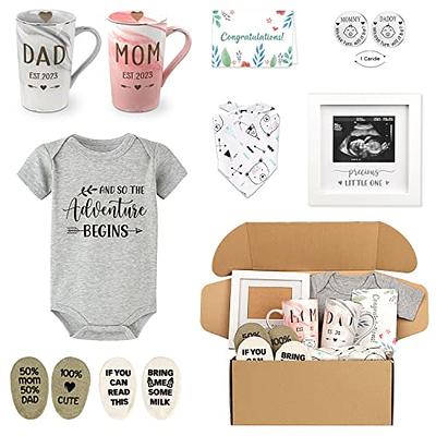 Suhctuptx Pregnancy Gifts for First Time Moms, New Parents Gifts Mom and  Dad Wine Tumbler with Lid Baby Onesie Socks Drool Bib Decision Coin, Idea  for