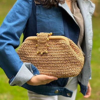 Raffia Cloud Bag Womens Straw Summer Pouch Bag Wicker Beach 