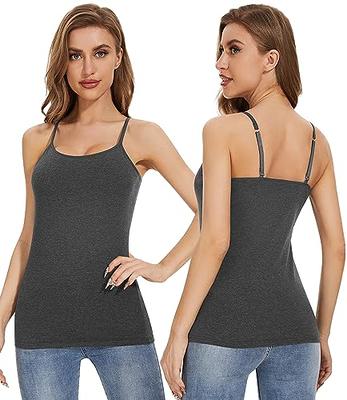 Women's Cotton Camisole with Built in Bra Adjustable Strap Square Neck Tank  Top 
