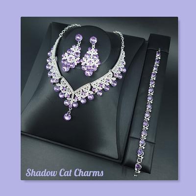 Purple Necklace Set - Necklace for Weddings - Lilac Love Necklace Set by  Blingvine