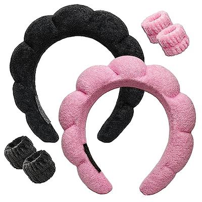  Spa Headband and Wristband Set 3PCS Skincare Headbands Wrist  Bands Face Pink Wash Headband Soft Makeup Elastic Facial Makeup Headbands  Cute Bow Headband for Women Girl Self Care Must Haves 